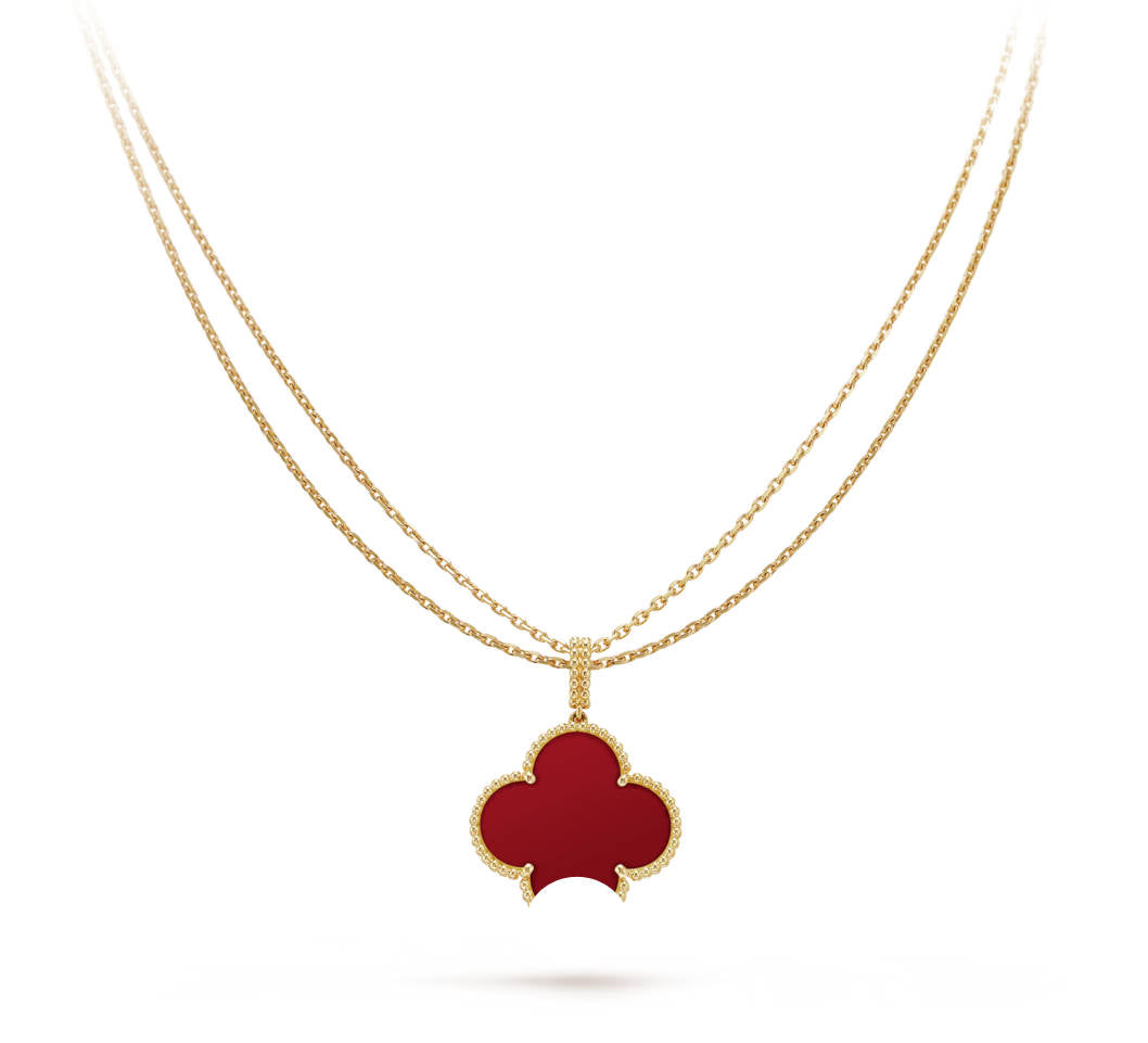Clover Pendant Necklace, Women’s Long Chain 925 Sterling Silver, 18K Gold Plated