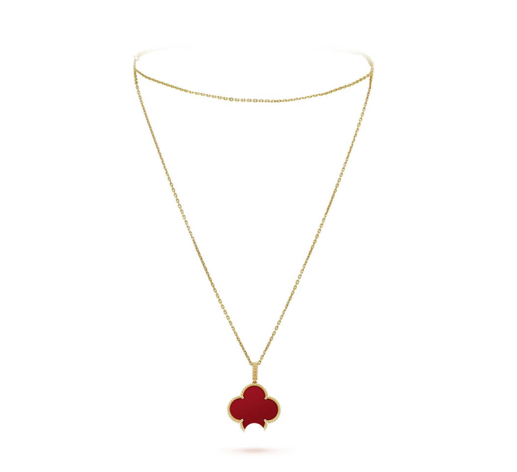 Clover Pendant Necklace, Women’s Long Chain 925 Sterling Silver, 18K Gold Plated