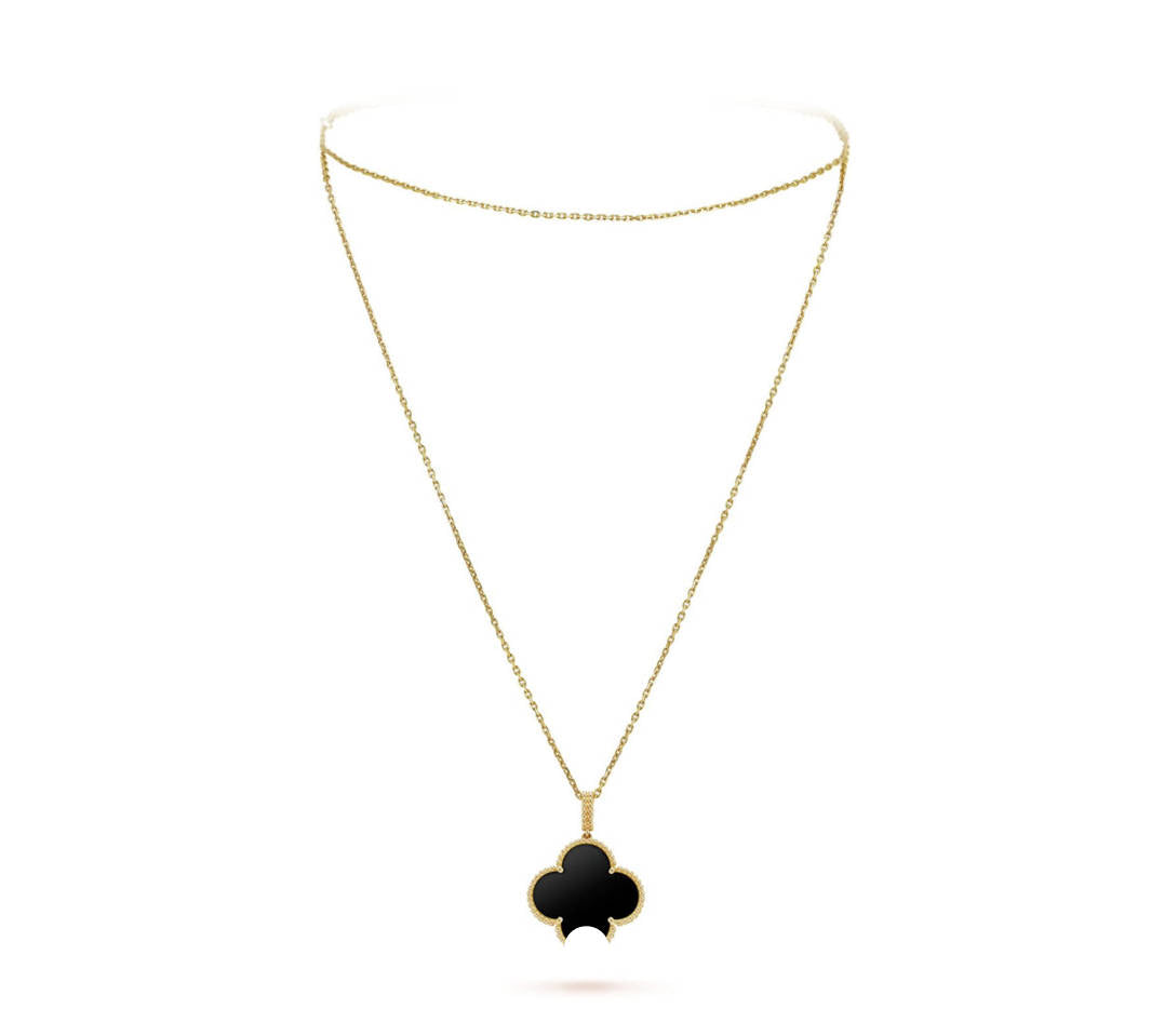 Clover Pendant Necklace, Women’s Long Chain 925 Sterling Silver, 18K Gold Plated
