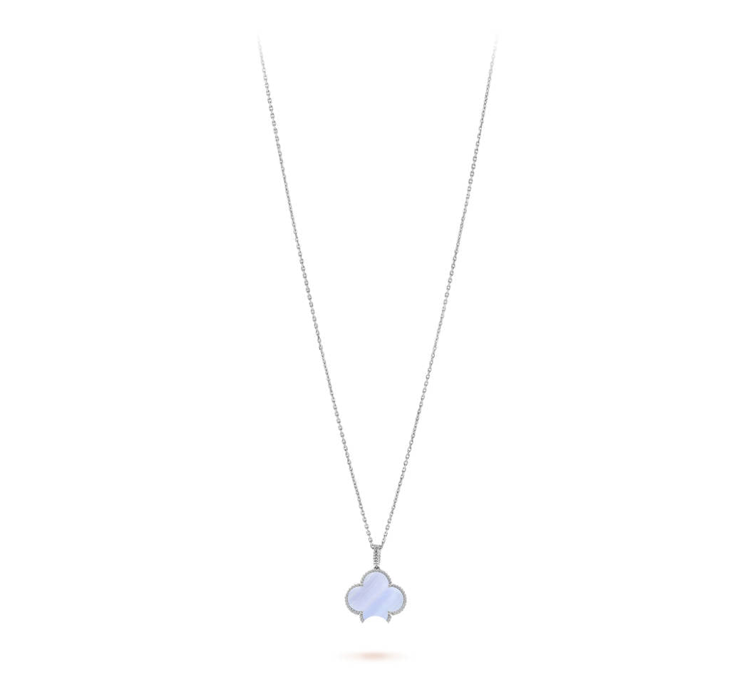 Clover Pendant Necklace, Women’s Long Chain 925 Sterling Silver, 18K Gold Plated