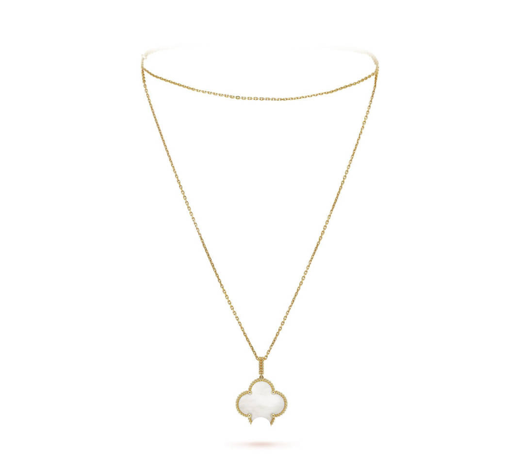 Clover Pendant Necklace, Women’s Long Chain 925 Sterling Silver, 18K Gold Plated