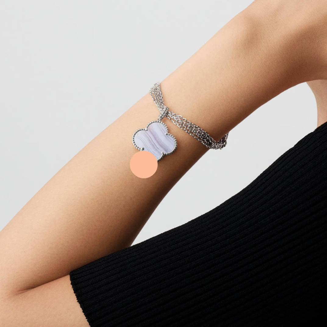 Clover Pendant Necklace, Women’s Long Chain 925 Sterling Silver, 18K Gold Plated