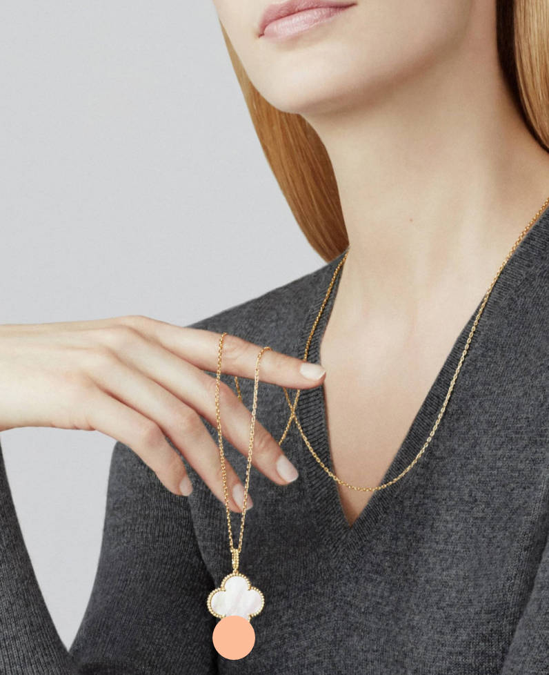 Clover Pendant Necklace, Women’s Long Chain 925 Sterling Silver, 18K Gold Plated