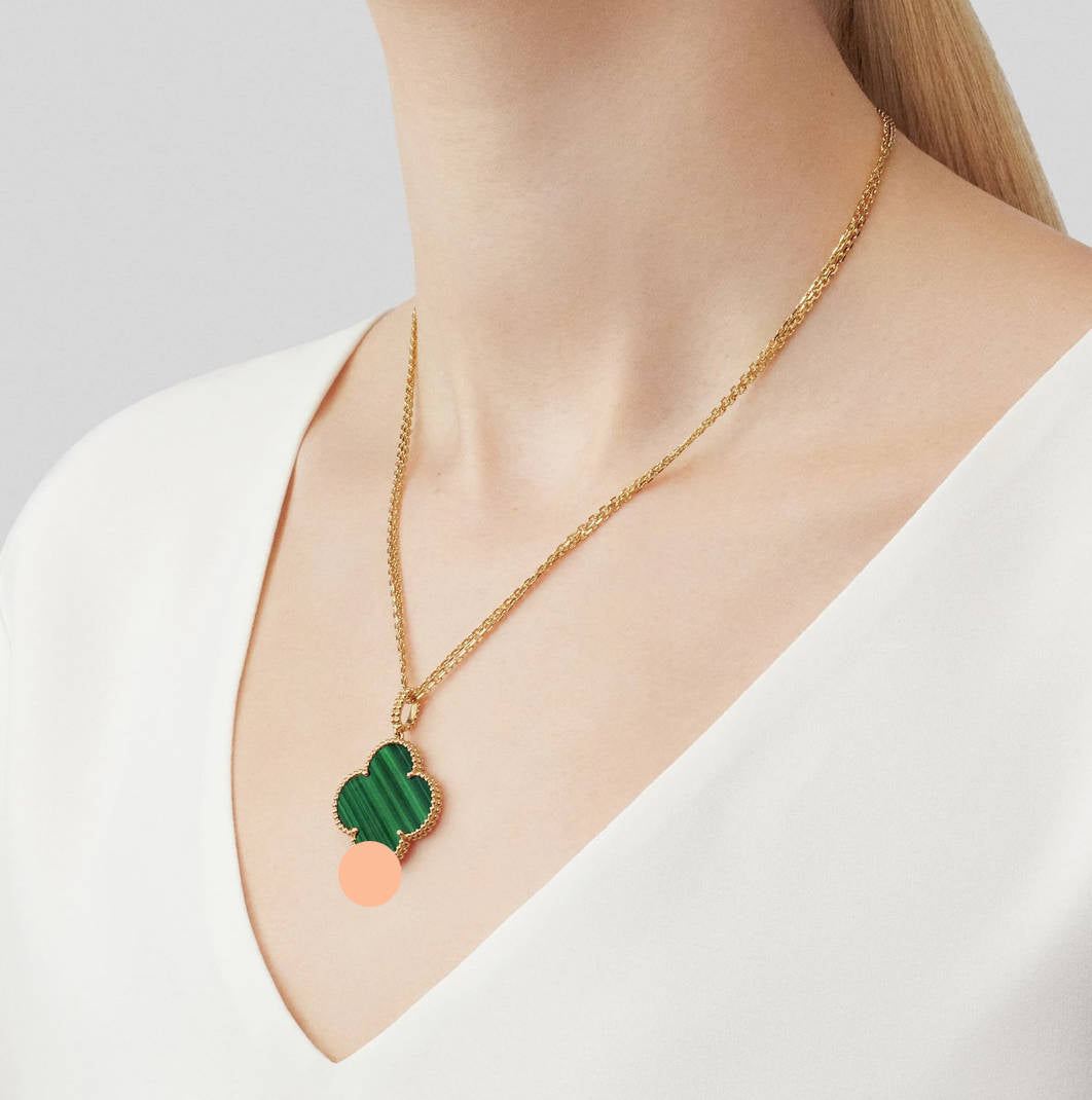 Clover Pendant Necklace, Women’s Long Chain 925 Sterling Silver, 18K Gold Plated