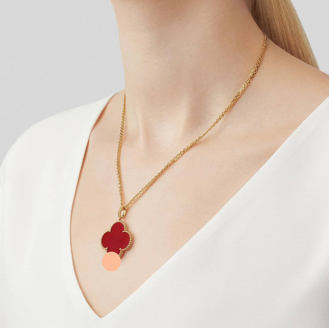 Clover Pendant Necklace, Women’s Long Chain 925 Sterling Silver, 18K Gold Plated