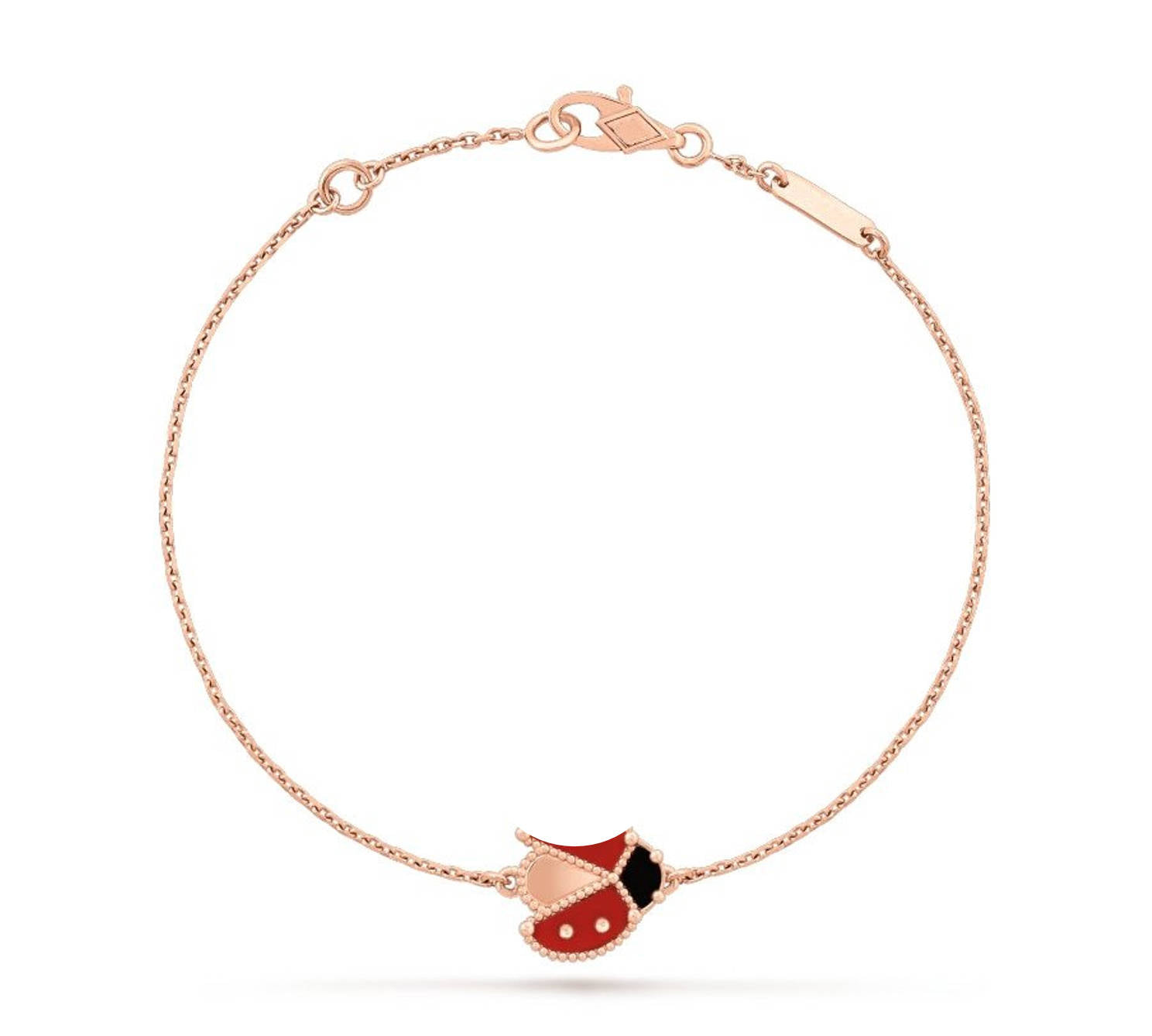Ladybug Bracelet | 925 Sterling Silver, 18K Rose Gold Plated | Carnelian & Onyx | Lucky Charm