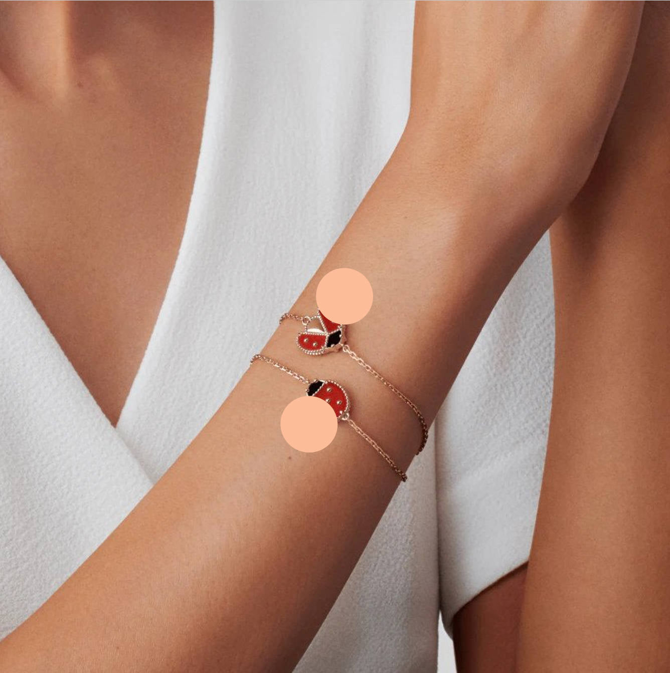 Ladybug Bracelet | 925 Sterling Silver, 18K Rose Gold Plated | Carnelian & Onyx | Lucky Charm