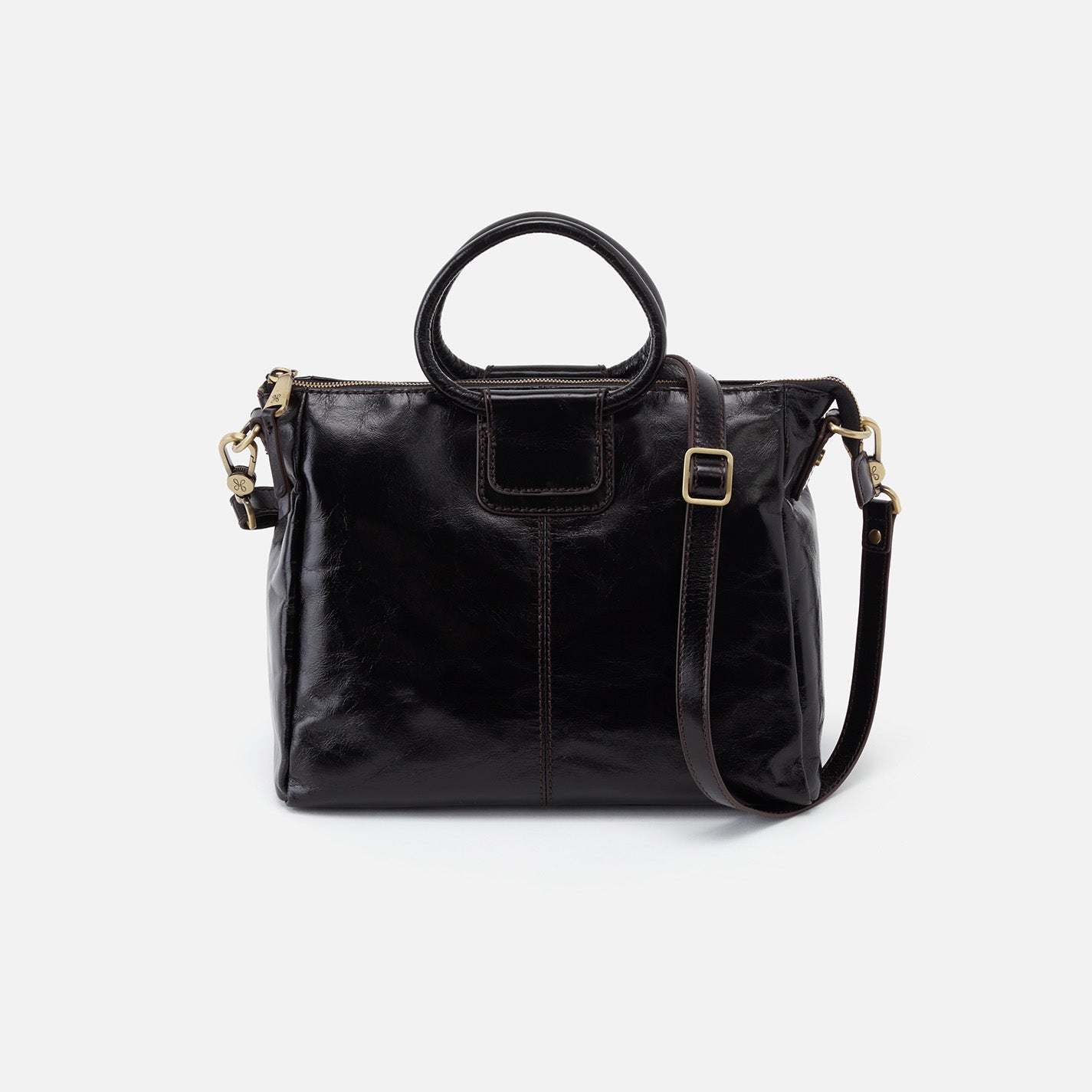 Women's Medium Satchel In Polished Leather - Black