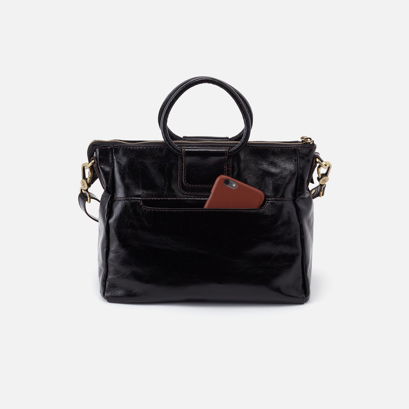 Women's Medium Satchel In Polished Leather - Black