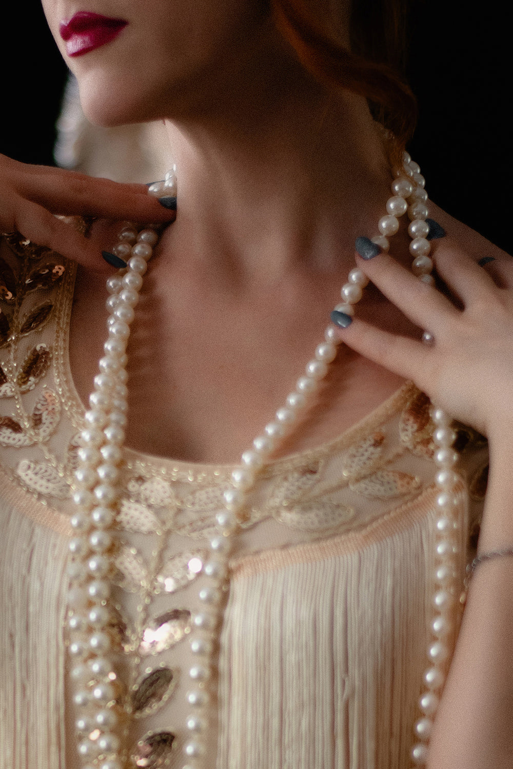 Champagne 1920s Gatsby-Style Sequin & Fringed Flapper Dress