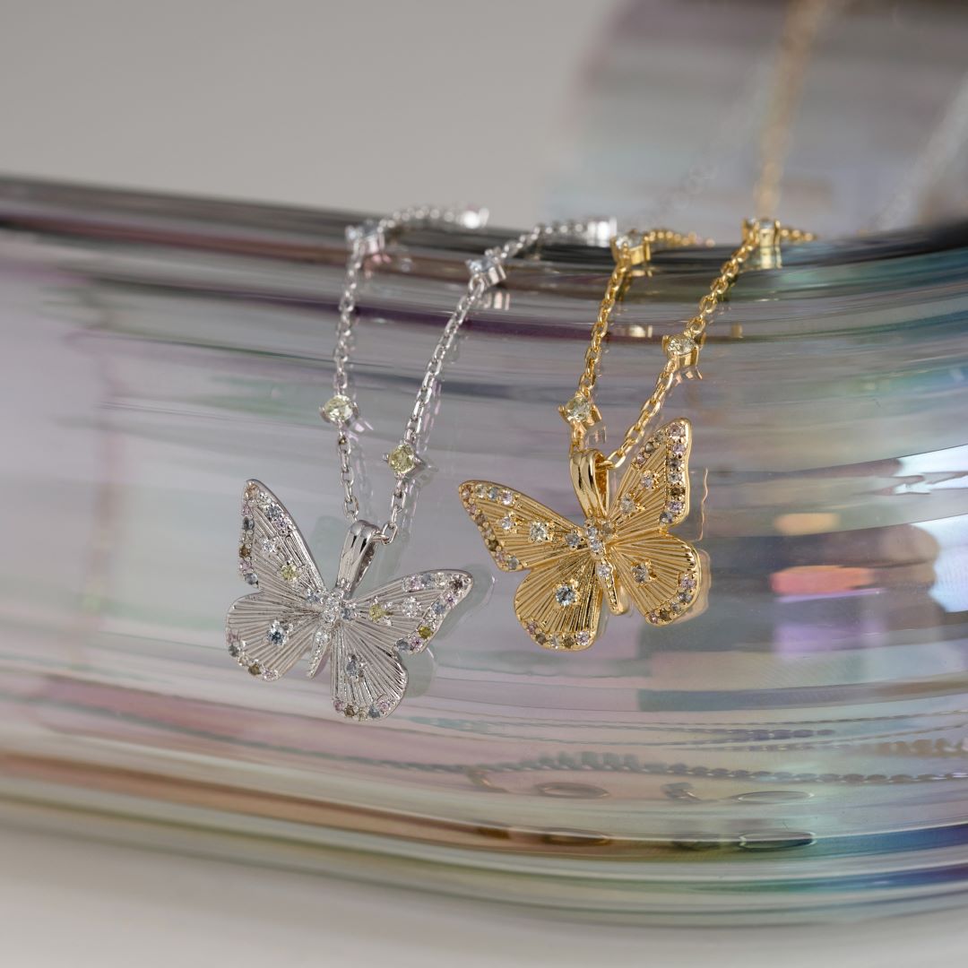 Wanderlust Studio Designer Butterfly Rainbow & Silver Necklace