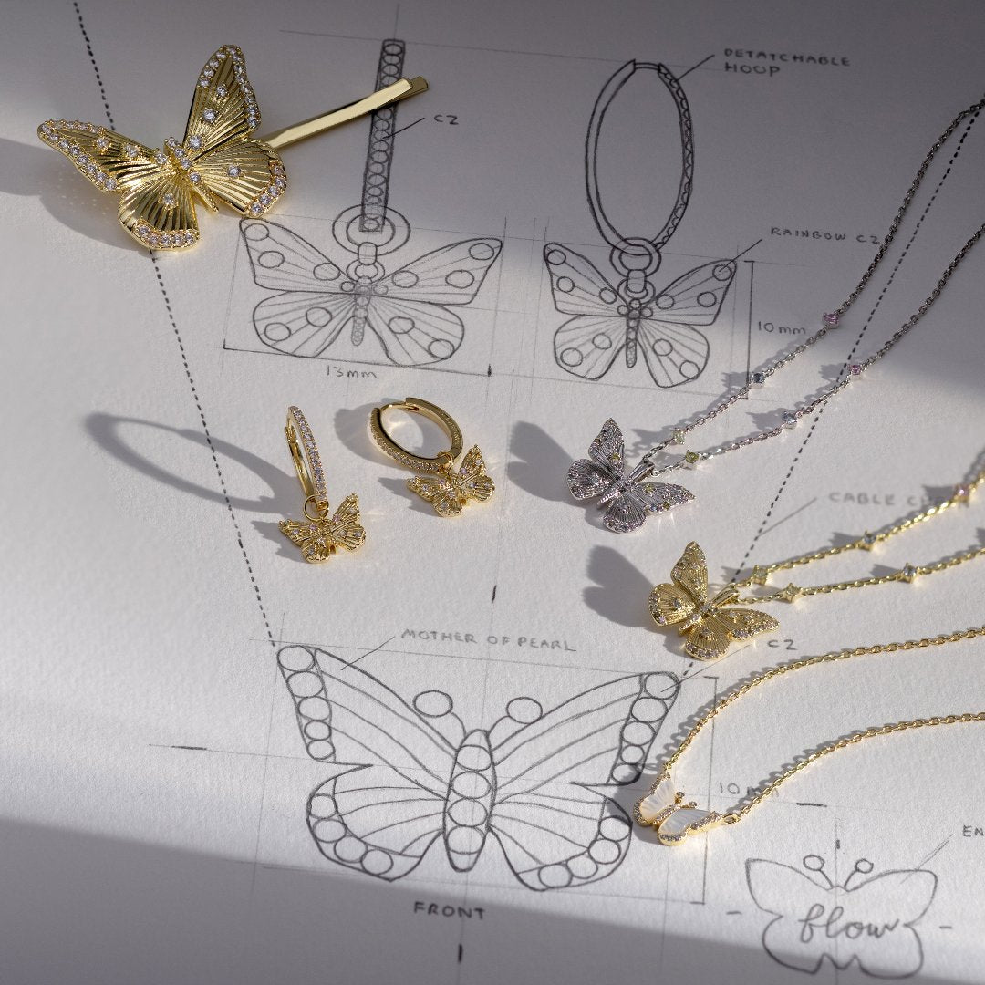 Wanderlust Studio Designer Butterfly Rainbow & Silver Necklace