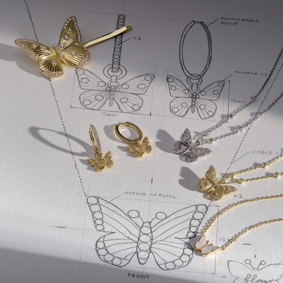 Wanderlust Studio Designer Collection Butterfly Rainbow & 18K Gold Plated Necklace