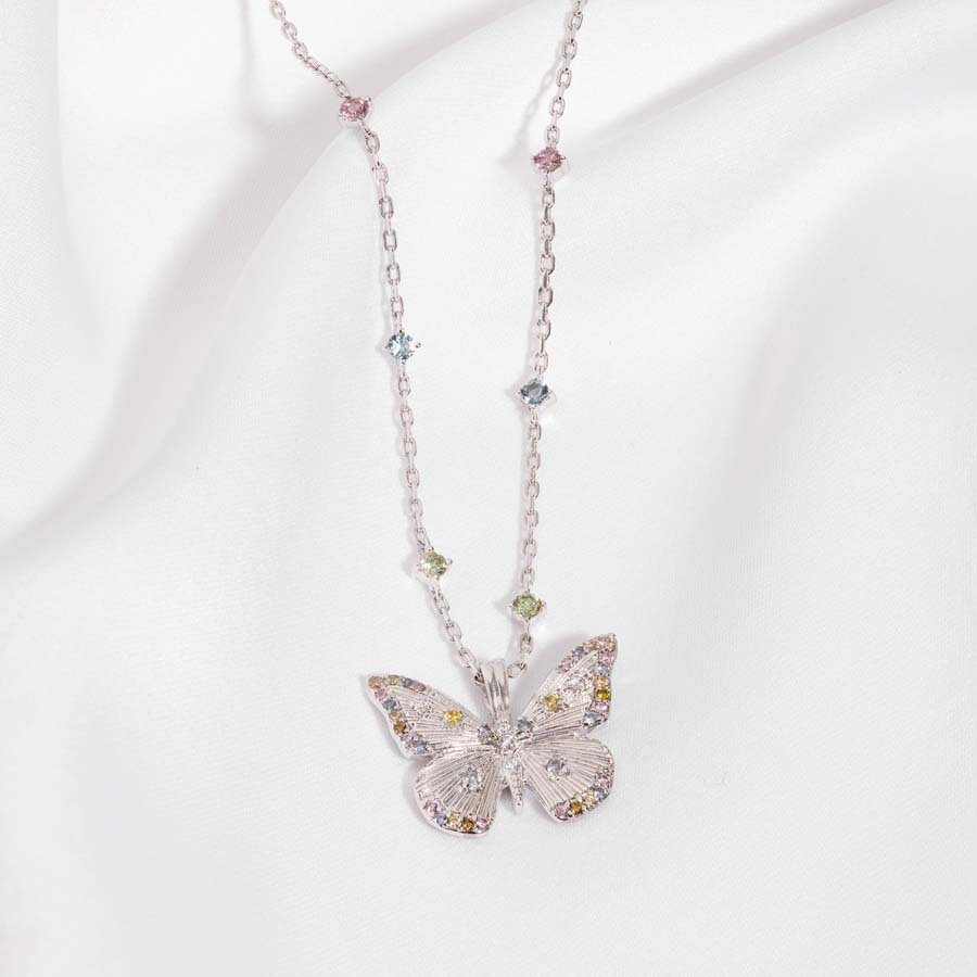 Wanderlust Studio Designer Butterfly Rainbow & Silver Necklace