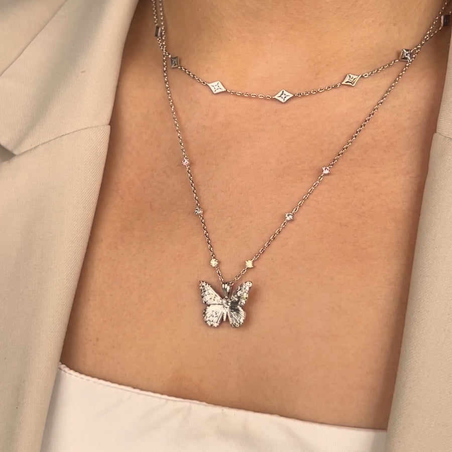Wanderlust Studio Designer Butterfly Rainbow & Silver Necklace