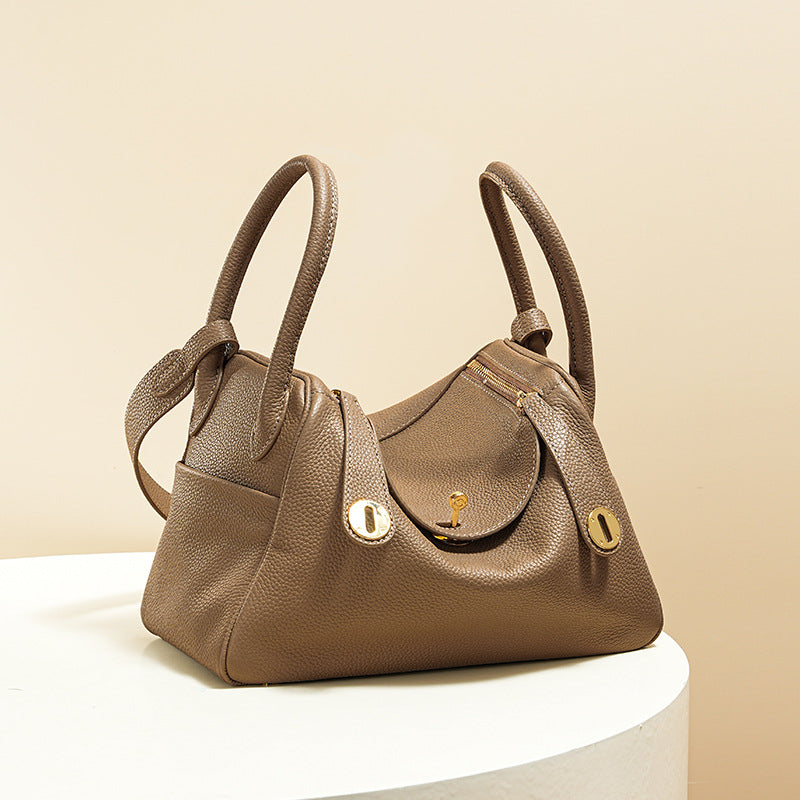 Women’s Minimalist Genuine Leather Cat Eye Decorated Crossbody Shoulder Handbag