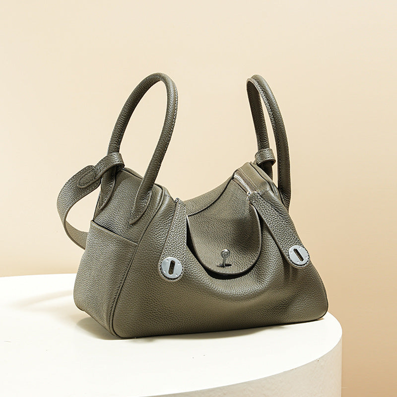 Women’s Minimalist Genuine Leather Cat Eye Decorated Crossbody Shoulder Handbag