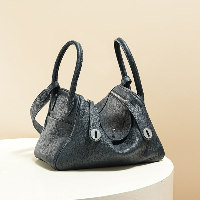 Women’s Minimalist Genuine Leather Cat Eye Decorated Crossbody Shoulder Handbag