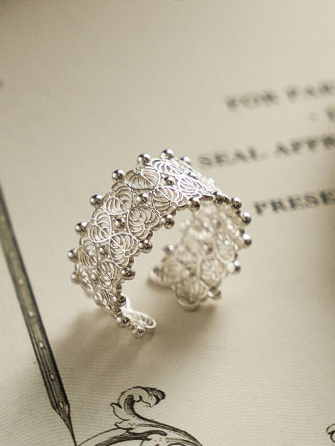 Monstera Heart Ring - Botanical Lace Band with Delicate Vine Details