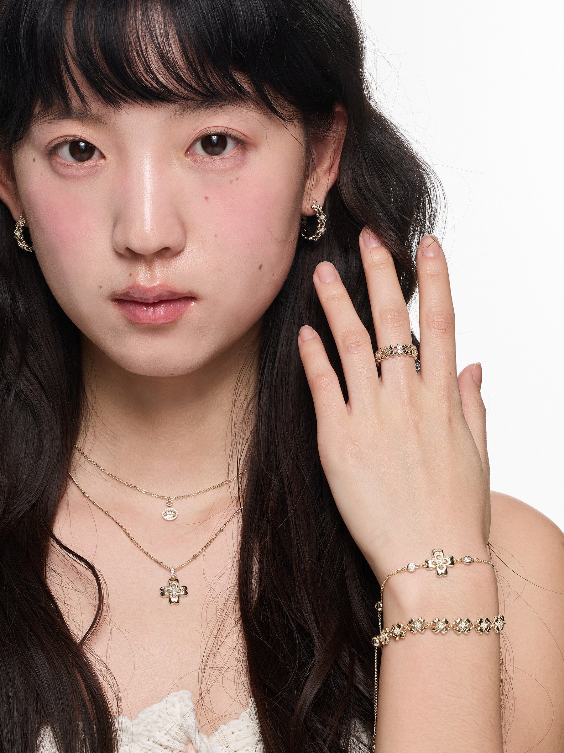 Button Series Full-Circle Small Flower Layered Adjustable Pull-String Bracelet, Elegant Chic Design