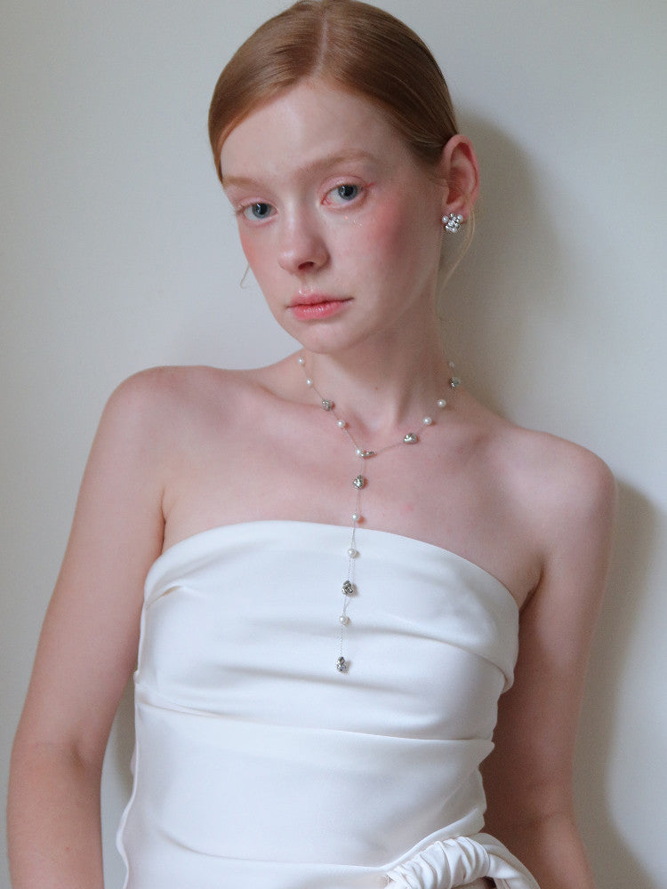 Spring New “White Tide” Series Baroque Pearl & Silver Stone Necklace