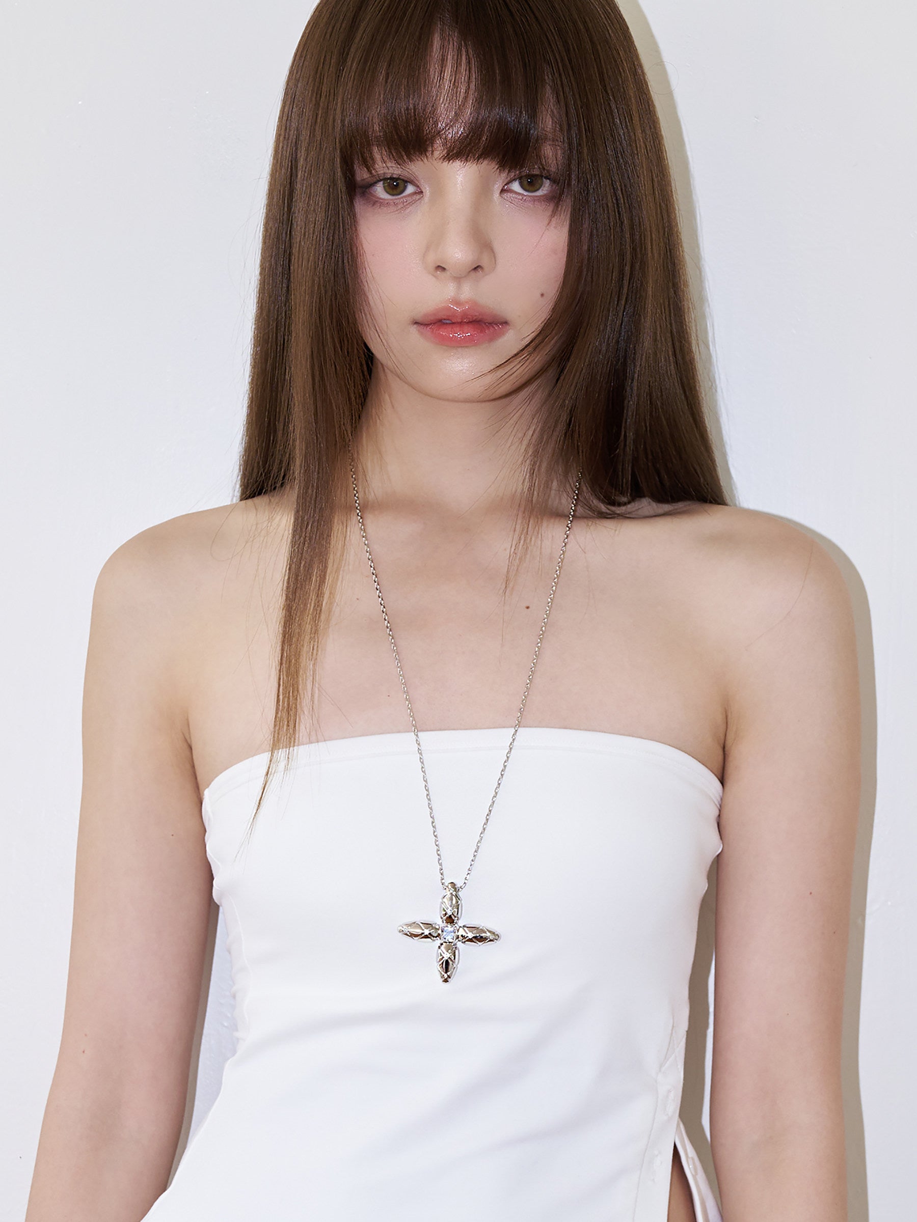 Diamond-Grid Starburst Long Pendant Necklace, Oversized Cross-Star Charm