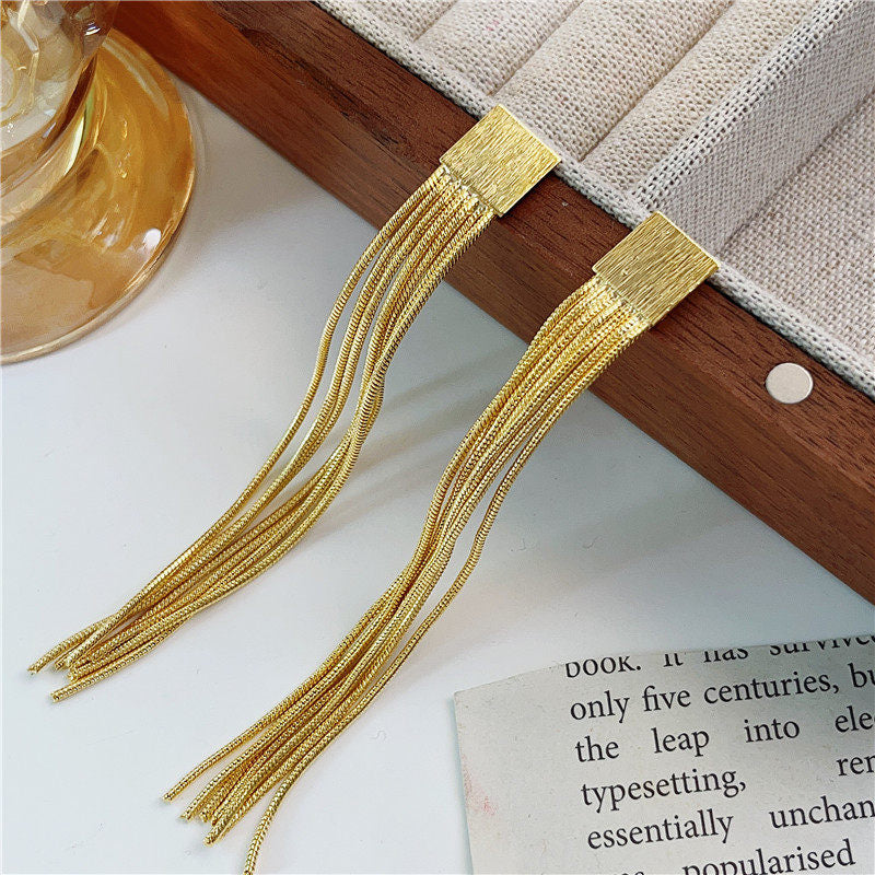 S925 Sterling Silver Tassel Drop Earrings Brushed Texture Design