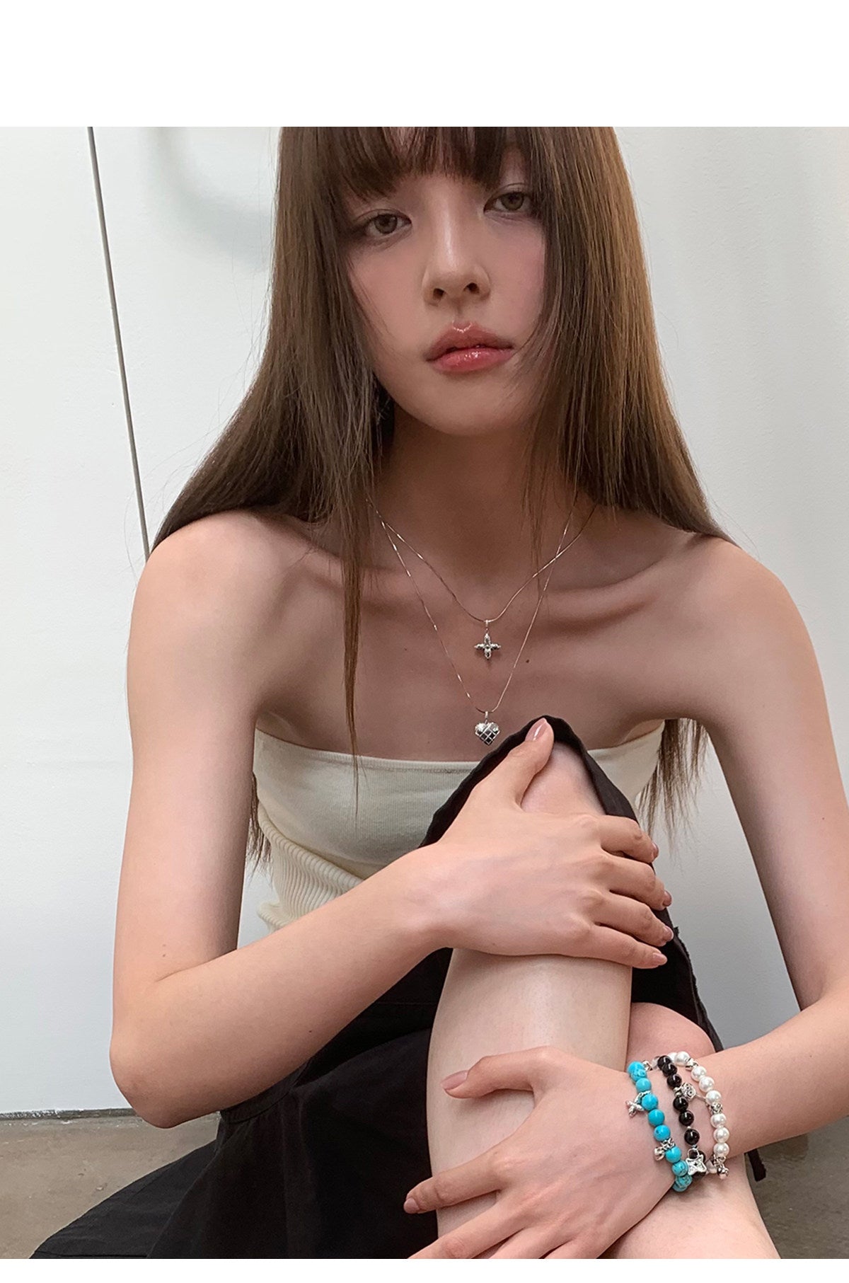 Diamond-Grid Series Starburst Heart Pendant Layered Choker Necklace