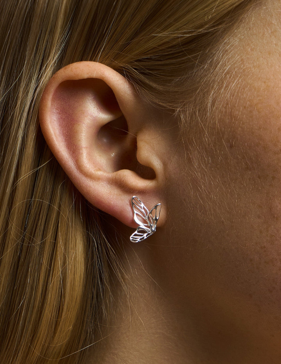 Openwork Butterfly Earrings - Dimensional Layered Wing Studs, Elegant Insect Jewelry
