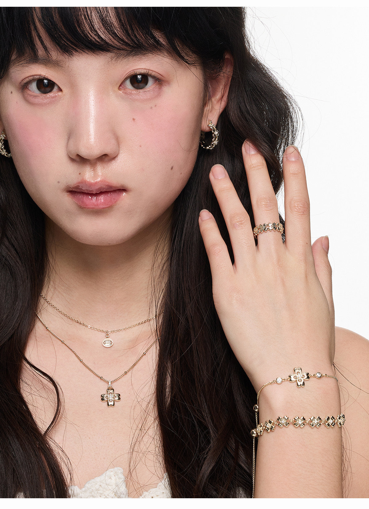 Button Series Full-Circle Small Flower Layered Adjustable Pull-String Bracelet, Elegant Chic Design