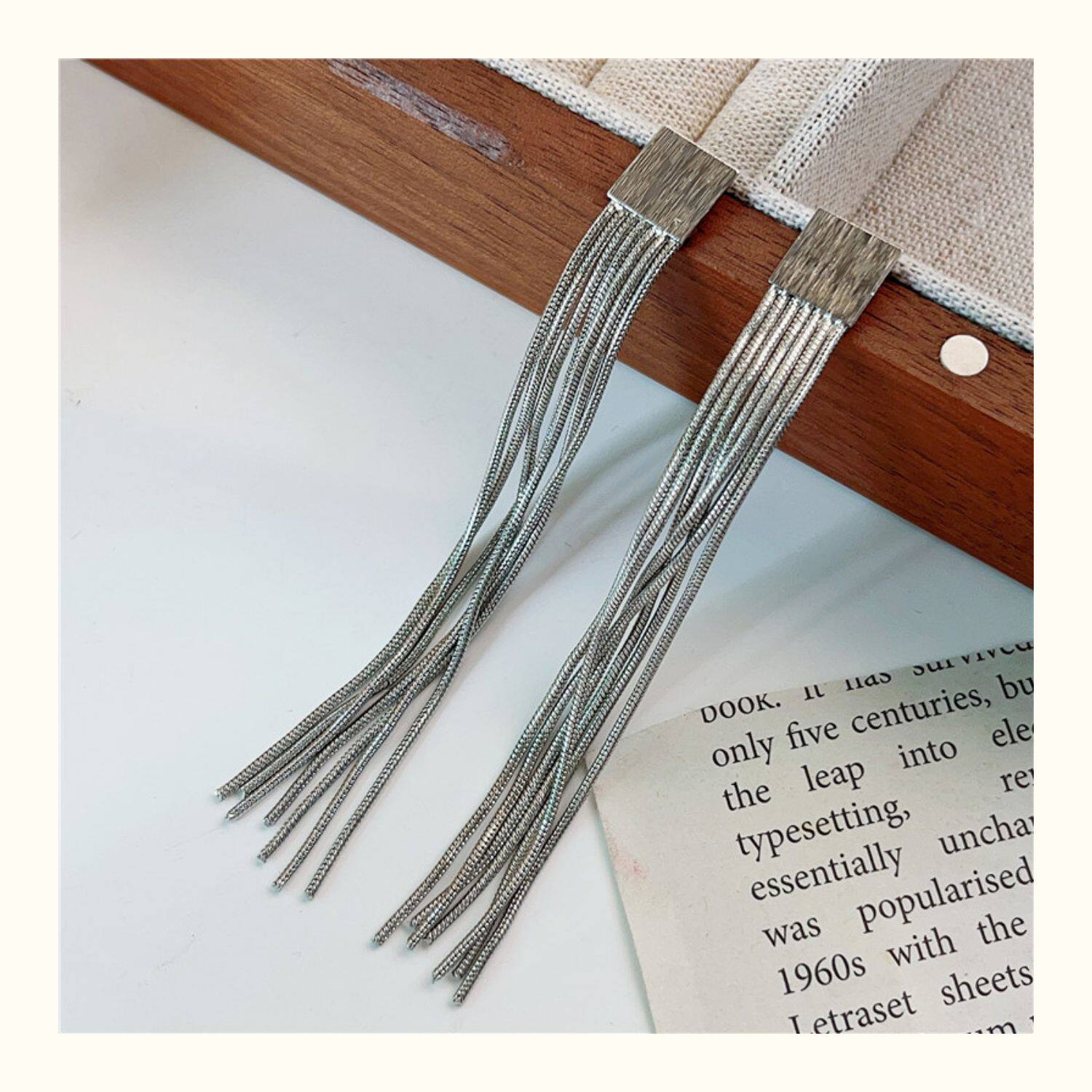 S925 Sterling Silver Tassel Drop Earrings Brushed Texture Design