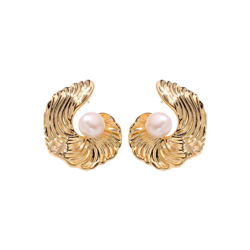 Fashion Irregular Metal Pearl Earrings – Spiral Design