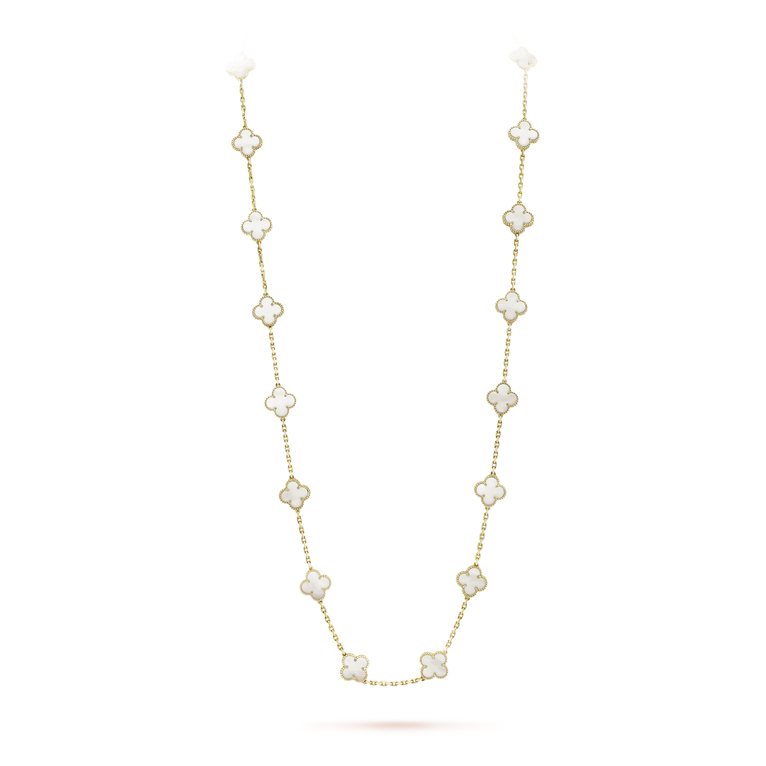 Clover Leaf Long Necklace, 925 Sterling Silver, 18k Gold Plated, 20 Motifs