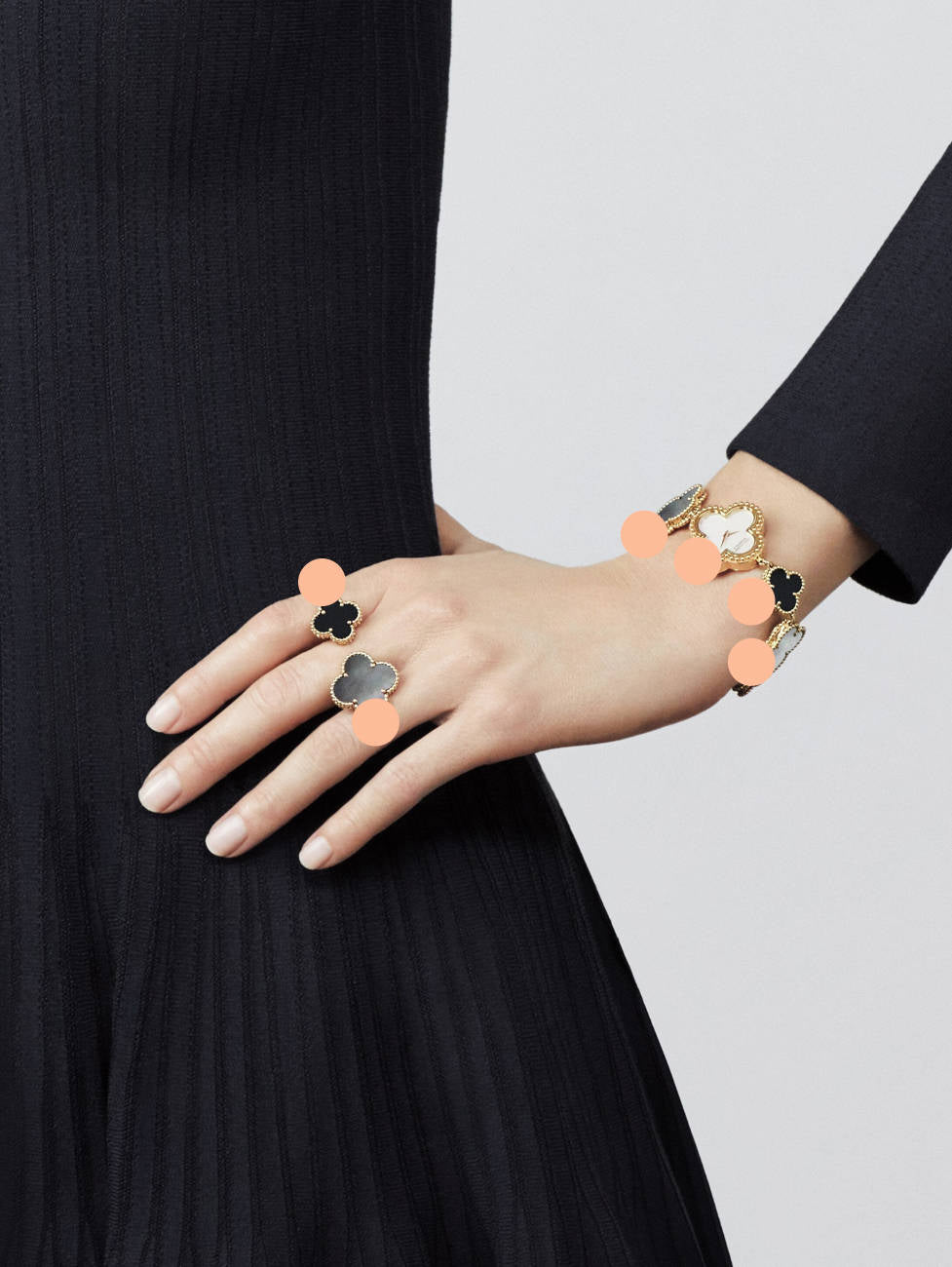 Clover Leaf Between the Finger Ring, 925 Silver, 18k Gold Plated