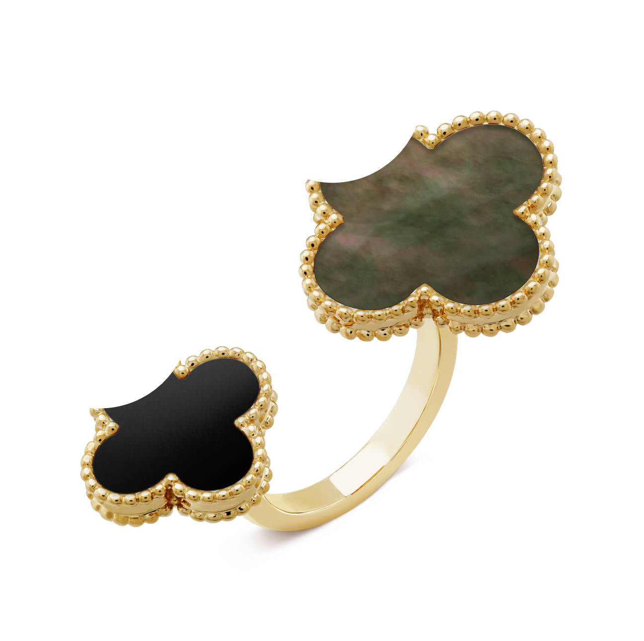 Clover Leaf Between the Finger Ring, 925 Silver, 18k Gold Plated
