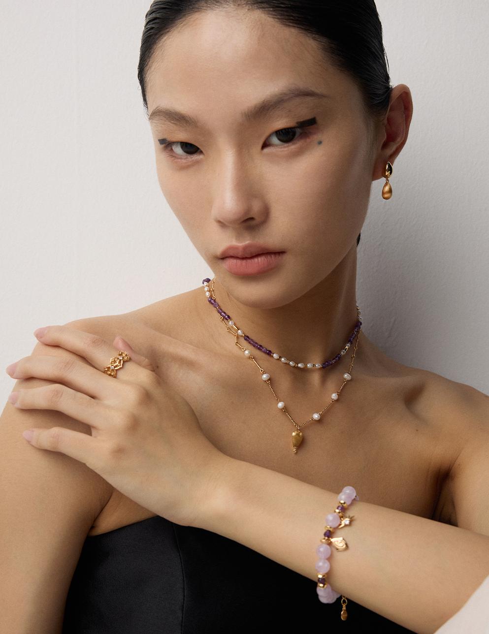 S925 Sterling Silver Vintage Necklace with Natural Pearl and Amethyst