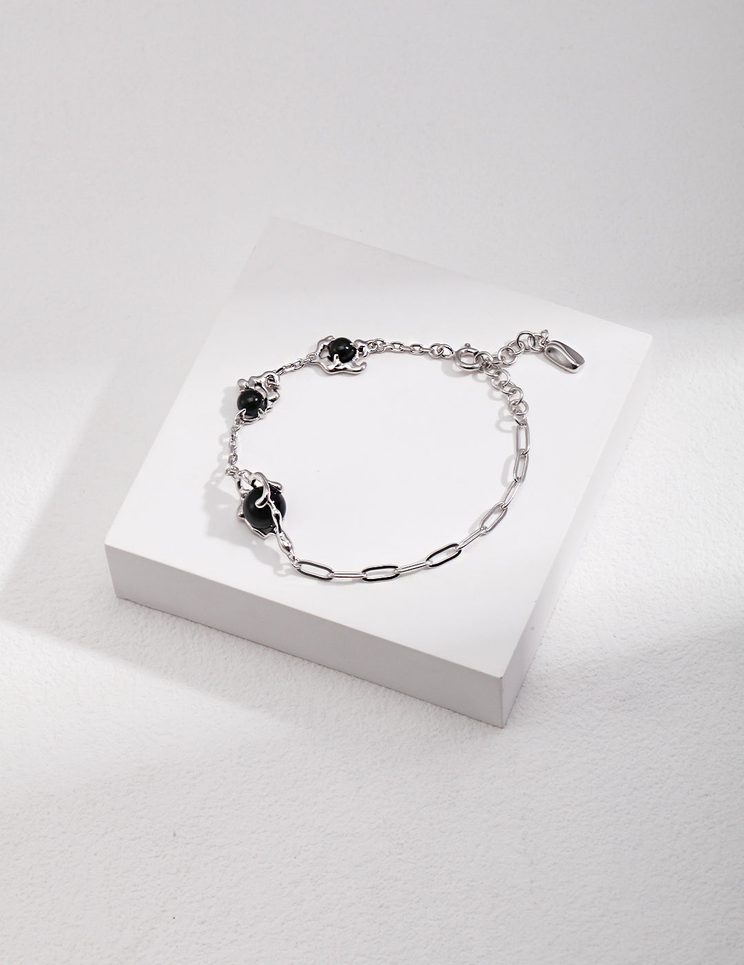 Sterling Silver Onyx Bracelet for Women, Black Onyx Stretch Bracelet, Adjustable Healing Jewelry Gift