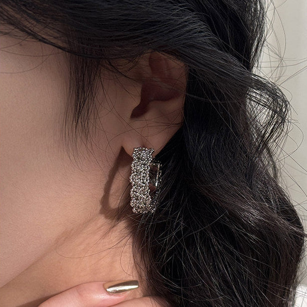 S925 Sterling Silver Beaded Lace Hoop Earrings