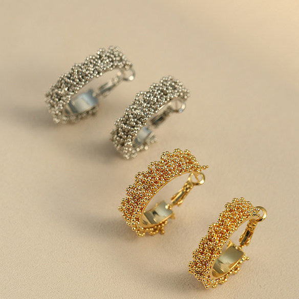 S925 Sterling Silver Beaded Lace Hoop Earrings