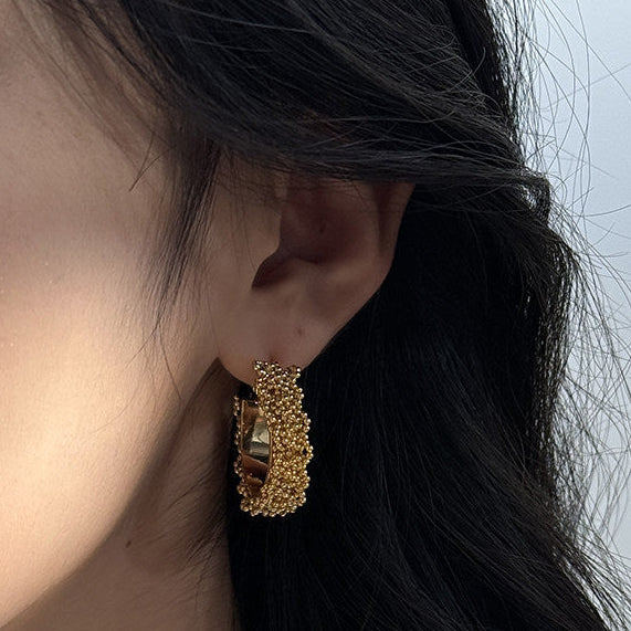 S925 Sterling Silver Beaded Lace Hoop Earrings