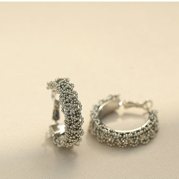 S925 Sterling Silver Beaded Lace Hoop Earrings
