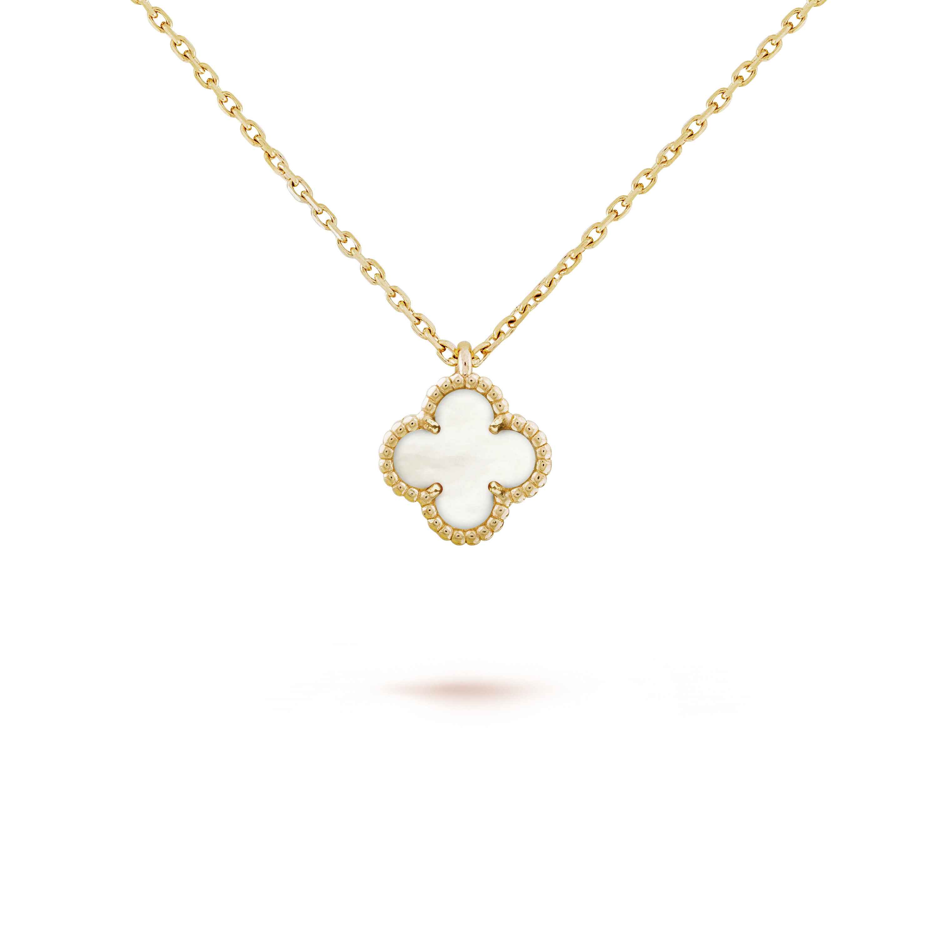 Wanderlust Studio Clover Leaf Necklace, 925 Silver, 18k Gold Plated, White Mother-of-pearl, 1 Small Motifs