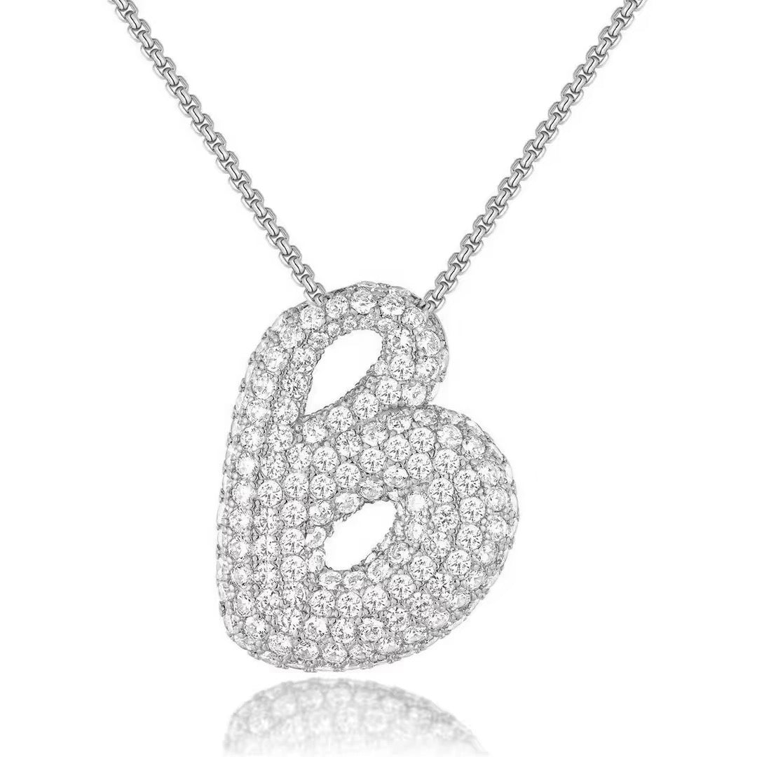 Fashion Bubble Letter Necklace – 26 Initial Pendant with Sparkling Zircon Design