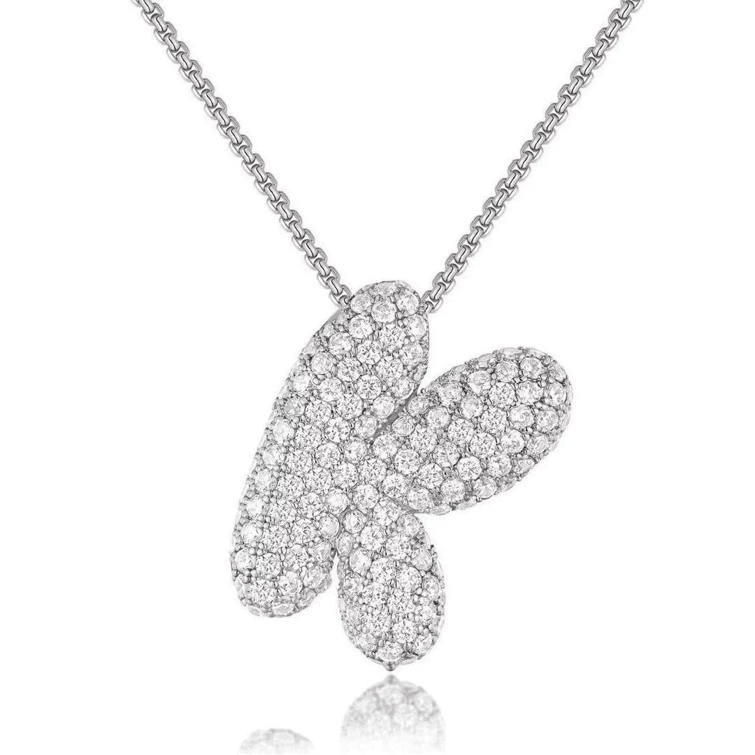 Fashion Bubble Letter Necklace – 26 Initial Pendant with Sparkling Zircon Design