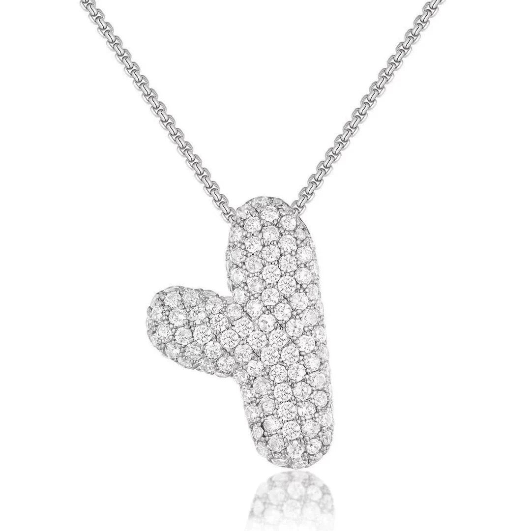 Fashion Bubble Letter Necklace – 26 Initial Pendant with Sparkling Zircon Design