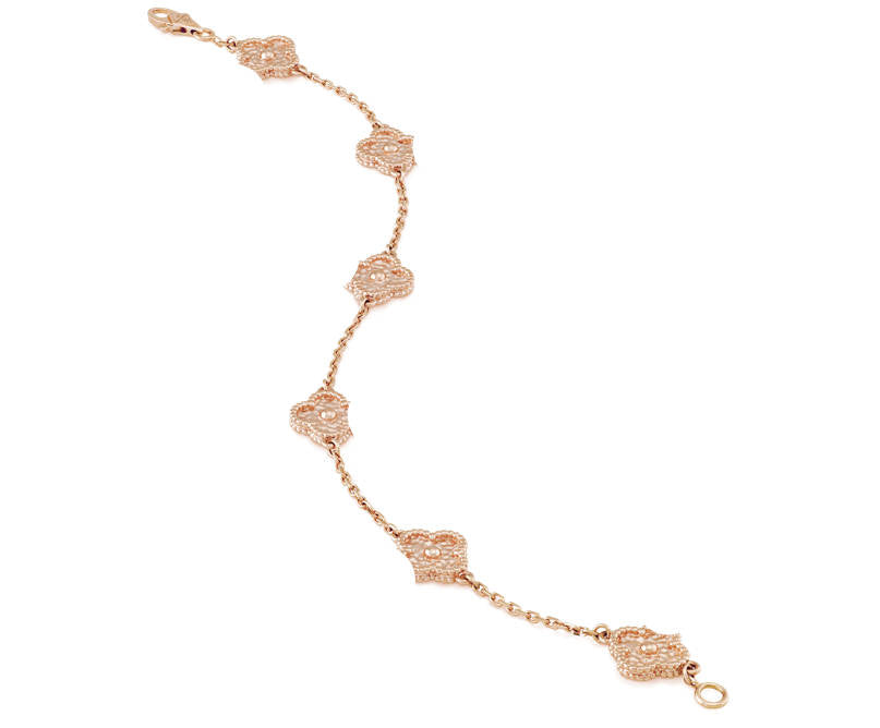 Clover Leaf Six Motifs Bracelet,925 Silver,18k Gold Plated