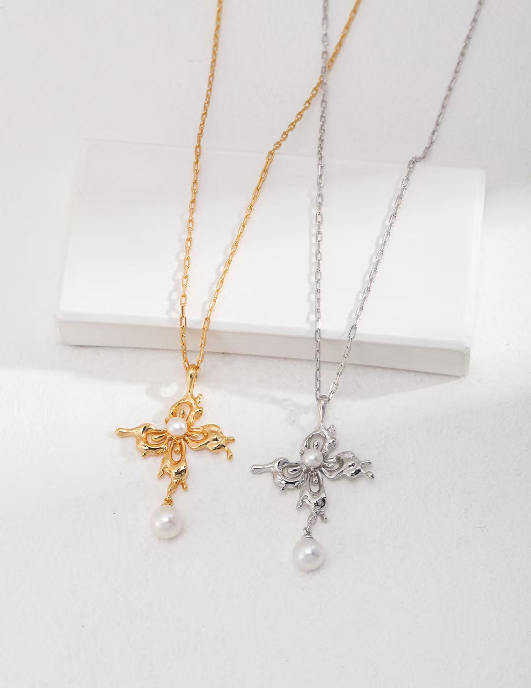 Elegant Butterfly Cross Pearl Necklace