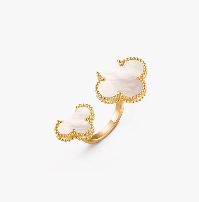 Clover Leaf Between the Finger Ring, 925 Silver, 18k Gold Plated