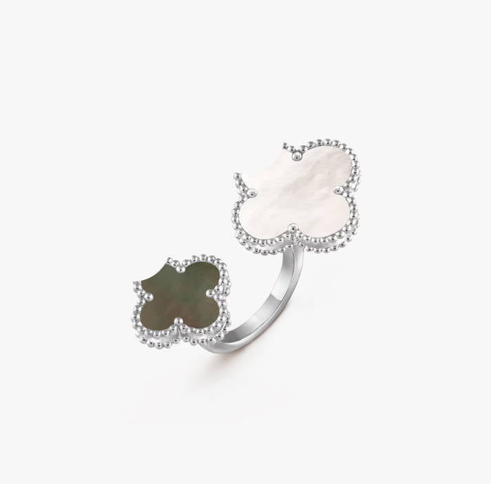 Clover Leaf Between the Finger Ring, 925 Silver, 18k Gold Plated