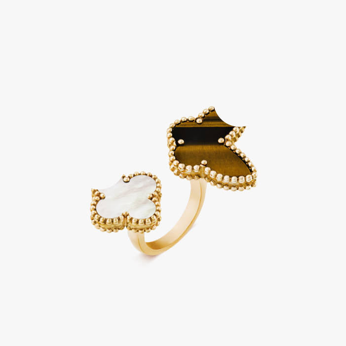 Clover Leaf Between the Finger Ring, 925 Silver, 18k Gold Plated